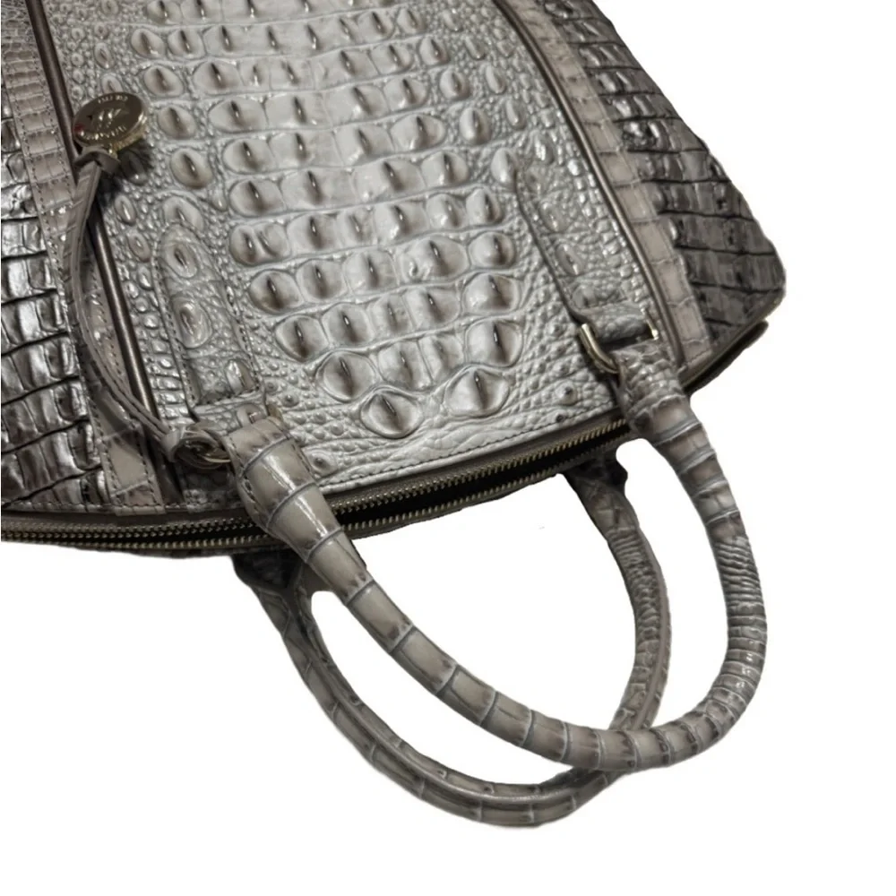 Elegant Brahmin Silver Crocodile Embossed Satchel and Wallet Set
